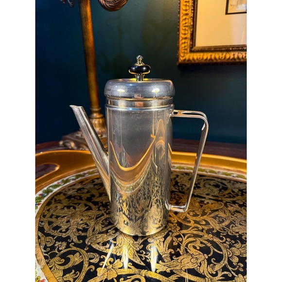 The Unbranded Brand Other - 1930s Art Deco Silver Plated Coffee Pot: Bakelite & Brass Finial